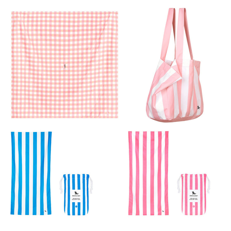 Dock & Bay 2 x Beach Towel + Bag + Picnic Blanket - Strawberries & Cream