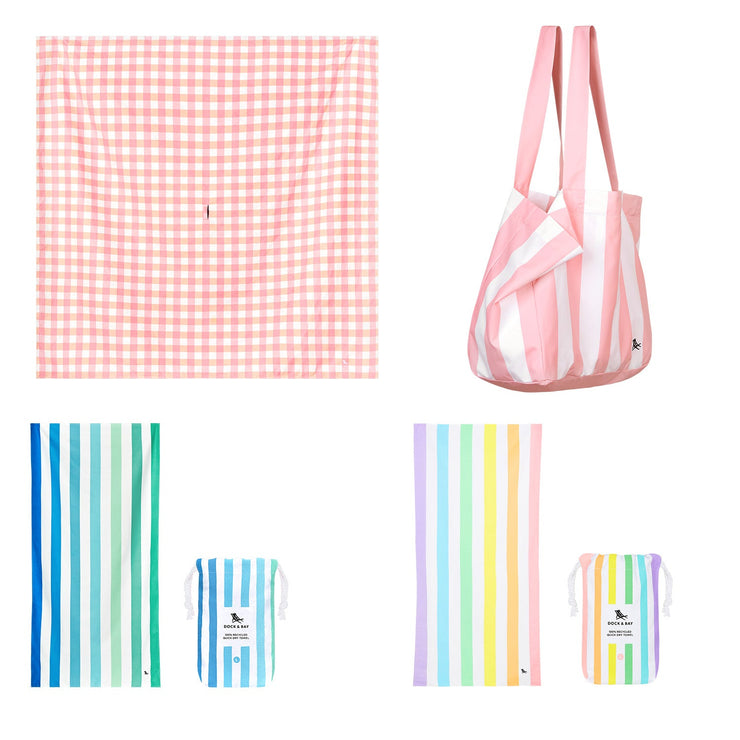 Dock & Bay 2 x Beach Towel + Bag + Picnic Blanket - Strawberries & Cream